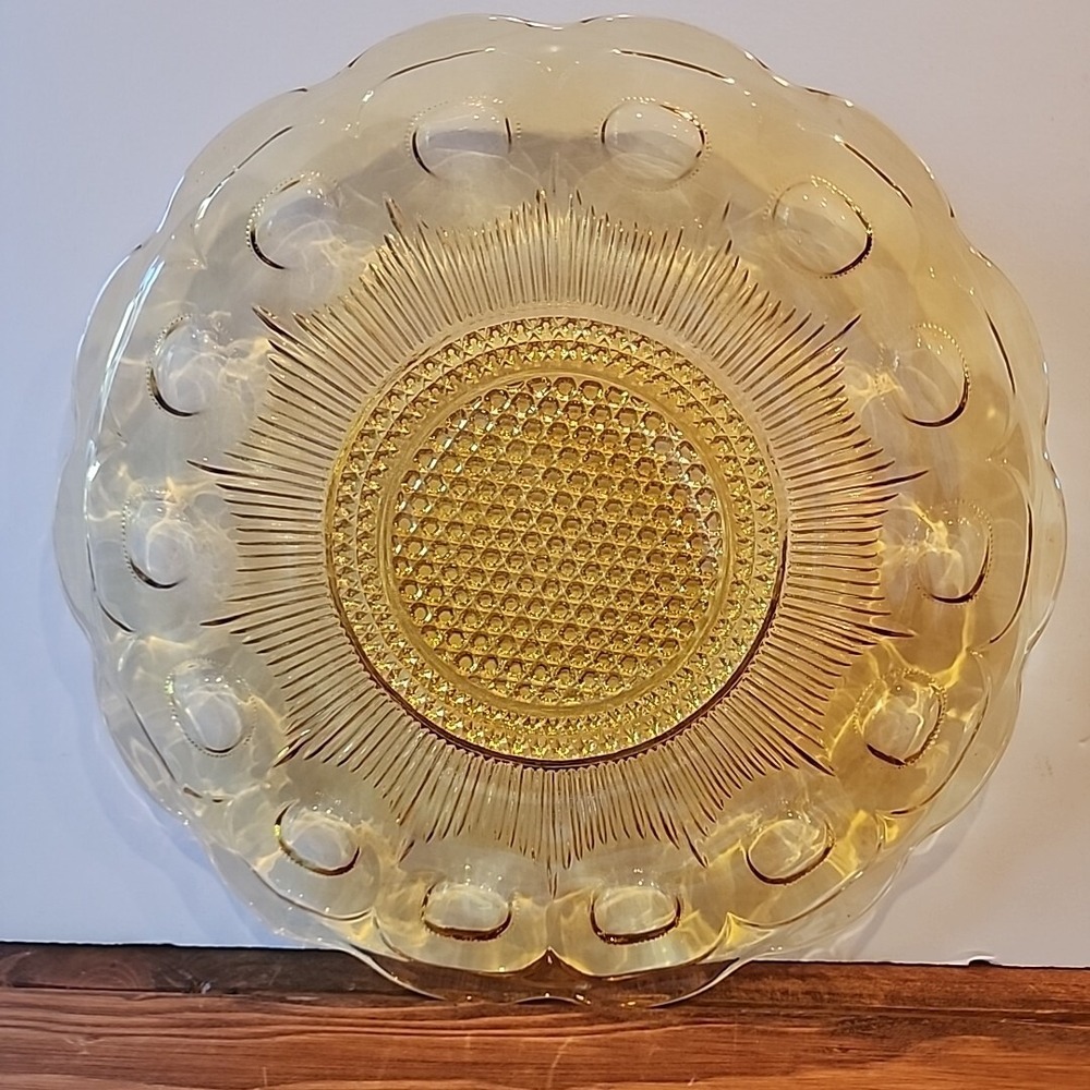 Vintage Bartlett Collins St‎ Genevieve Yellow Glass Serving Platter Plate 10.75"